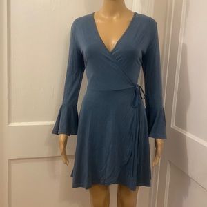 NWOT Blue Long Sleeve Faux Wrap Dress